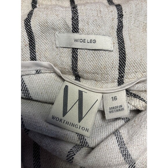 Worthington Wide Leg Linen Blend Cream & Black Stripes High Waist Size 16 - Picture 7 of 9